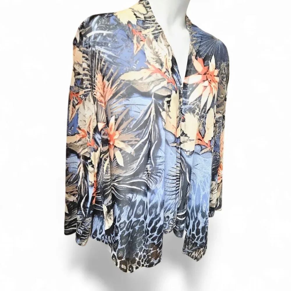 CHICO'SโEASYWEAR Flowers Of Paradise Mesh Open Front Makenzie Jacket Size 3/XL - Picture 6 of 13